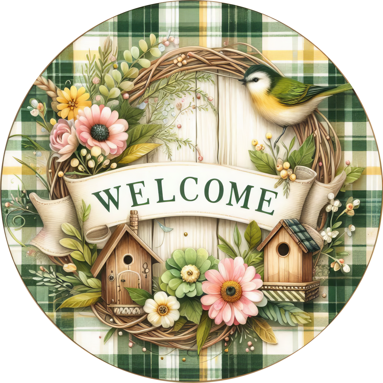 Birds Welcome 10" Wood Wreath Sign - DECOE-5423-D