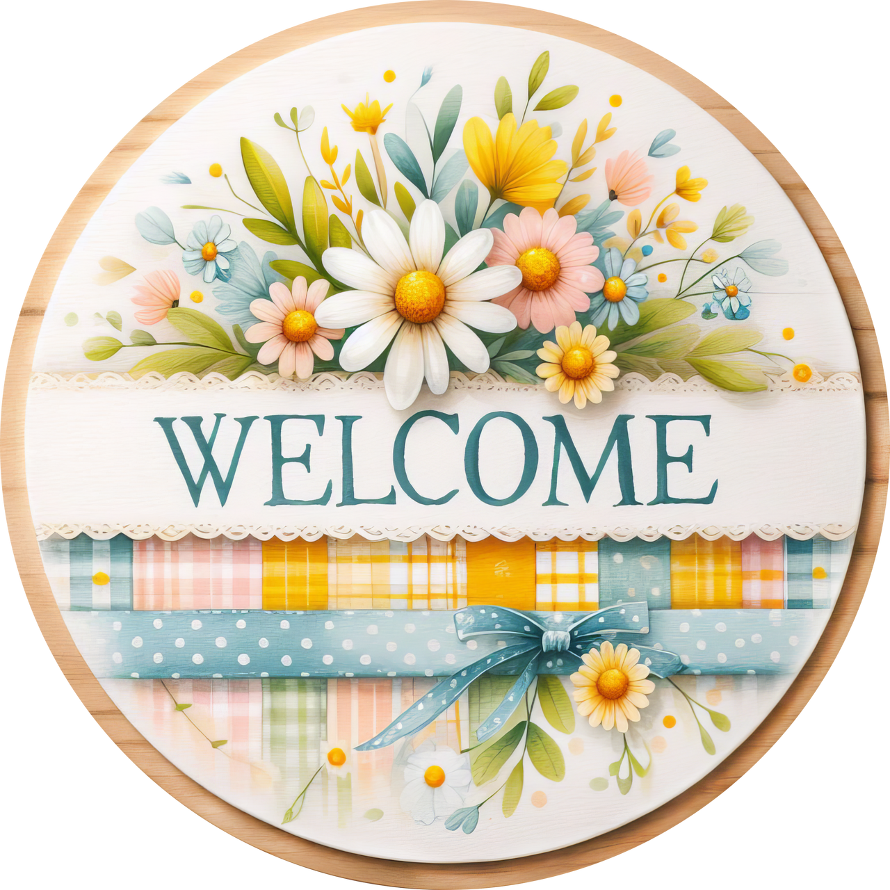 Welcome Floral 10" Wood Wreath Sign - DECOE-5424-D