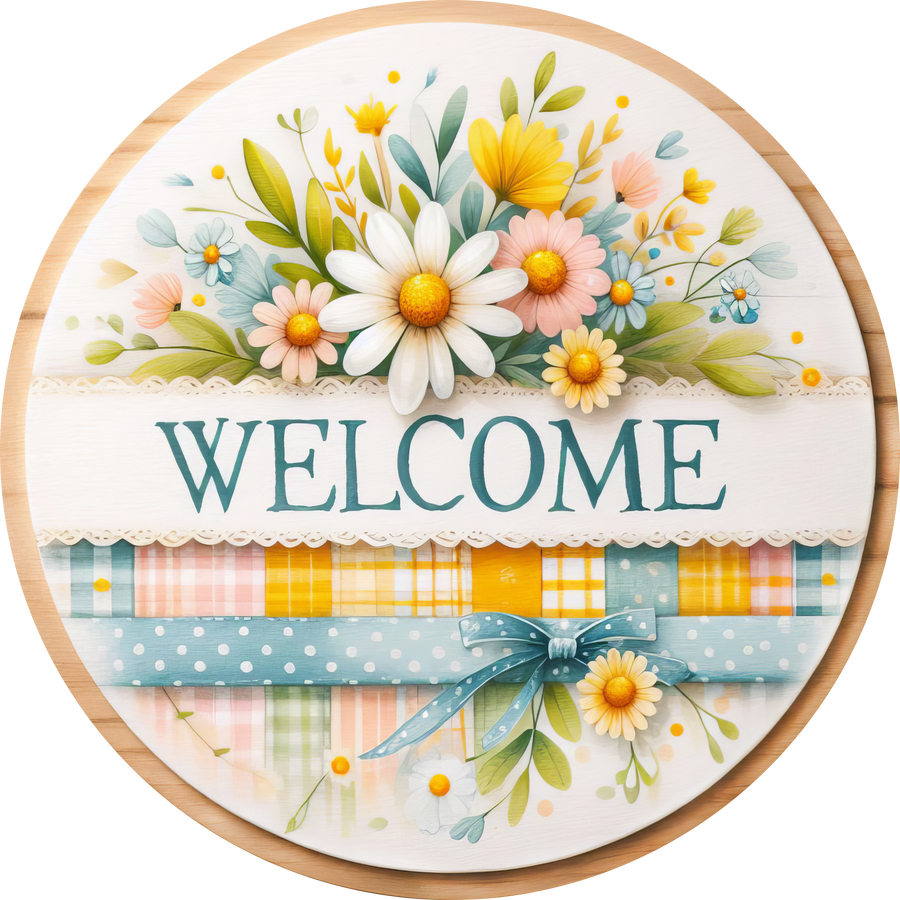 Welcome Floral 10" Wood Wreath Sign - DECOE-5424-D