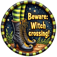 Thumbnail for Beware Witch Crossing 10" Wood Wreath Sign - DECOE-5431-D
