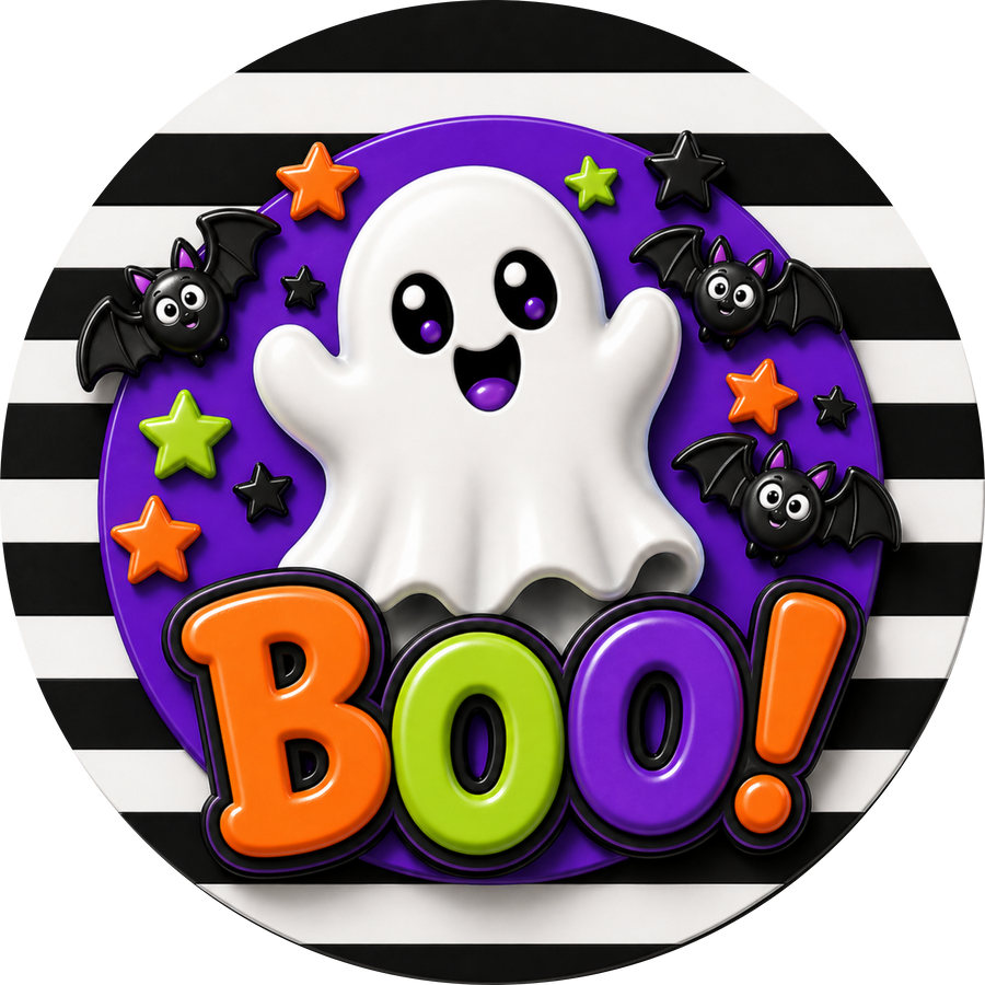 Ghost Boo 10" Wood Wreath Sign - DECOE-5433-D