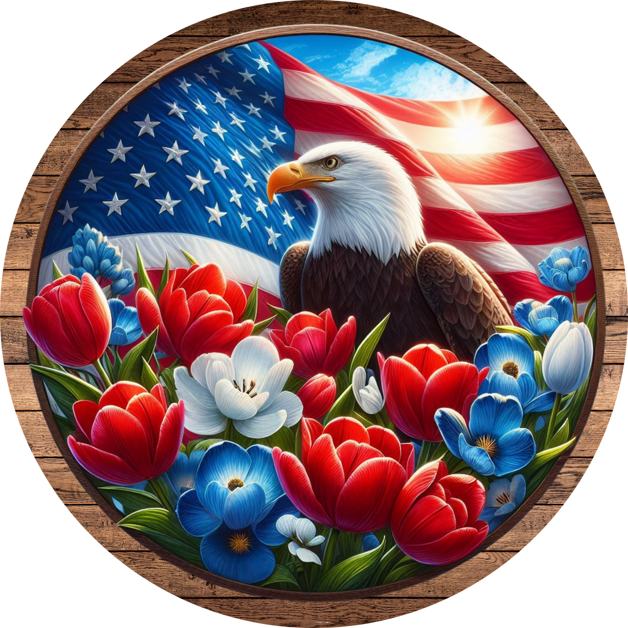 Patriotic Eagle 10" Wood Wreath Sign - DECOE-5435-D