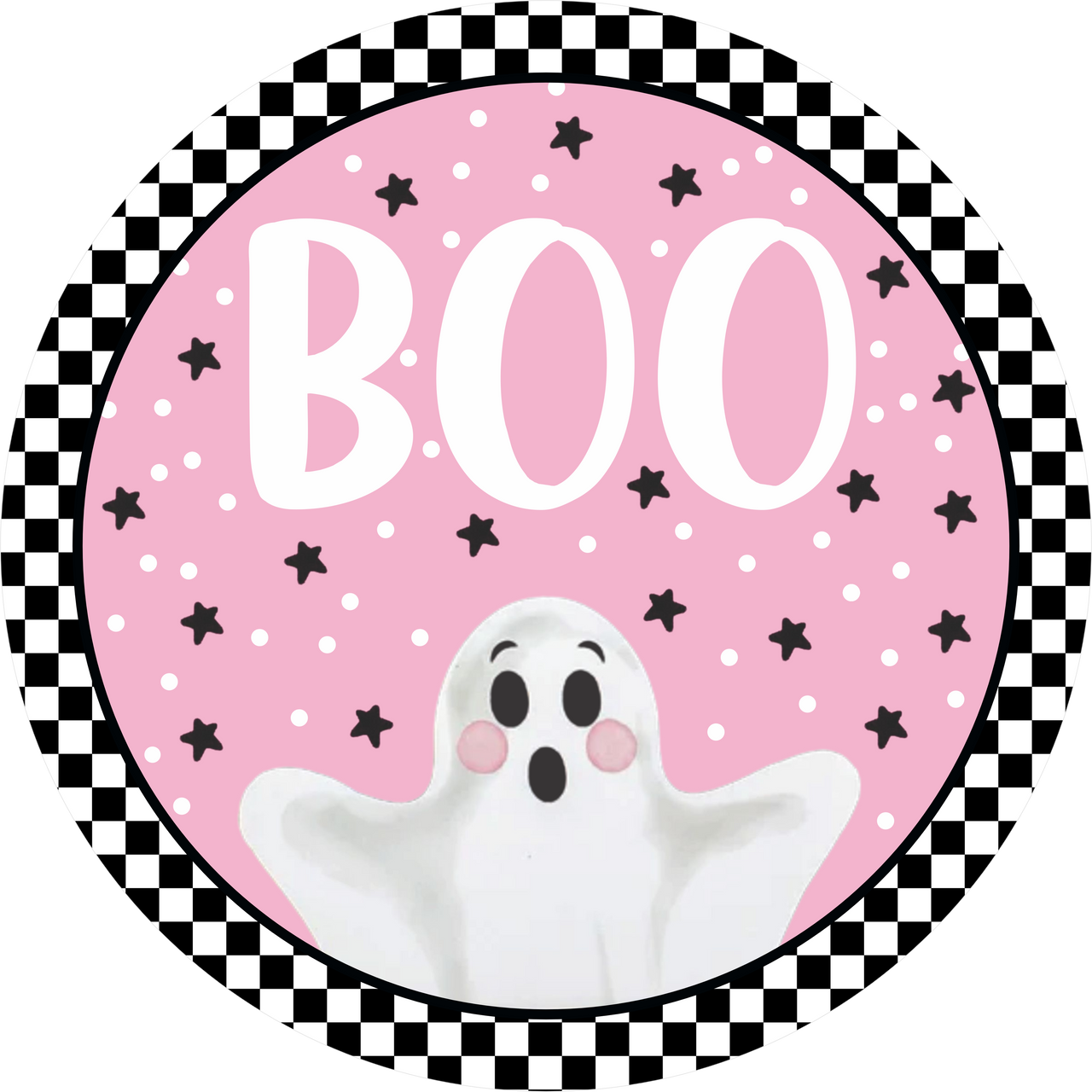 Pink Ghost Boo 10" Wood Wreath Sign - DECOE-5439-D