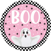 Thumbnail for Pink Ghost Boo 10" Wood Wreath Sign - DECOE-5439-D
