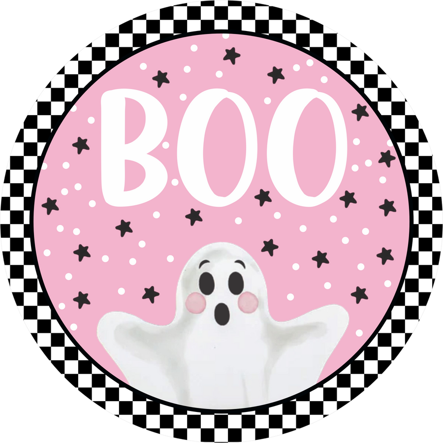 Pink Ghost Boo 10" Wood Wreath Sign - DECOE-5439-D