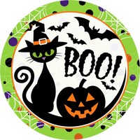 Thumbnail for Boo Halloween Cat 10" Wood Wreath Sign - DECOE-5441-D