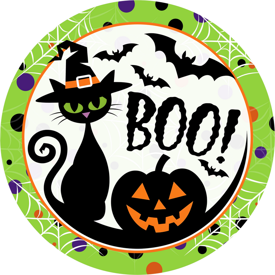 Boo Halloween Cat 10" Wood Wreath Sign - DECOE-5441-D
