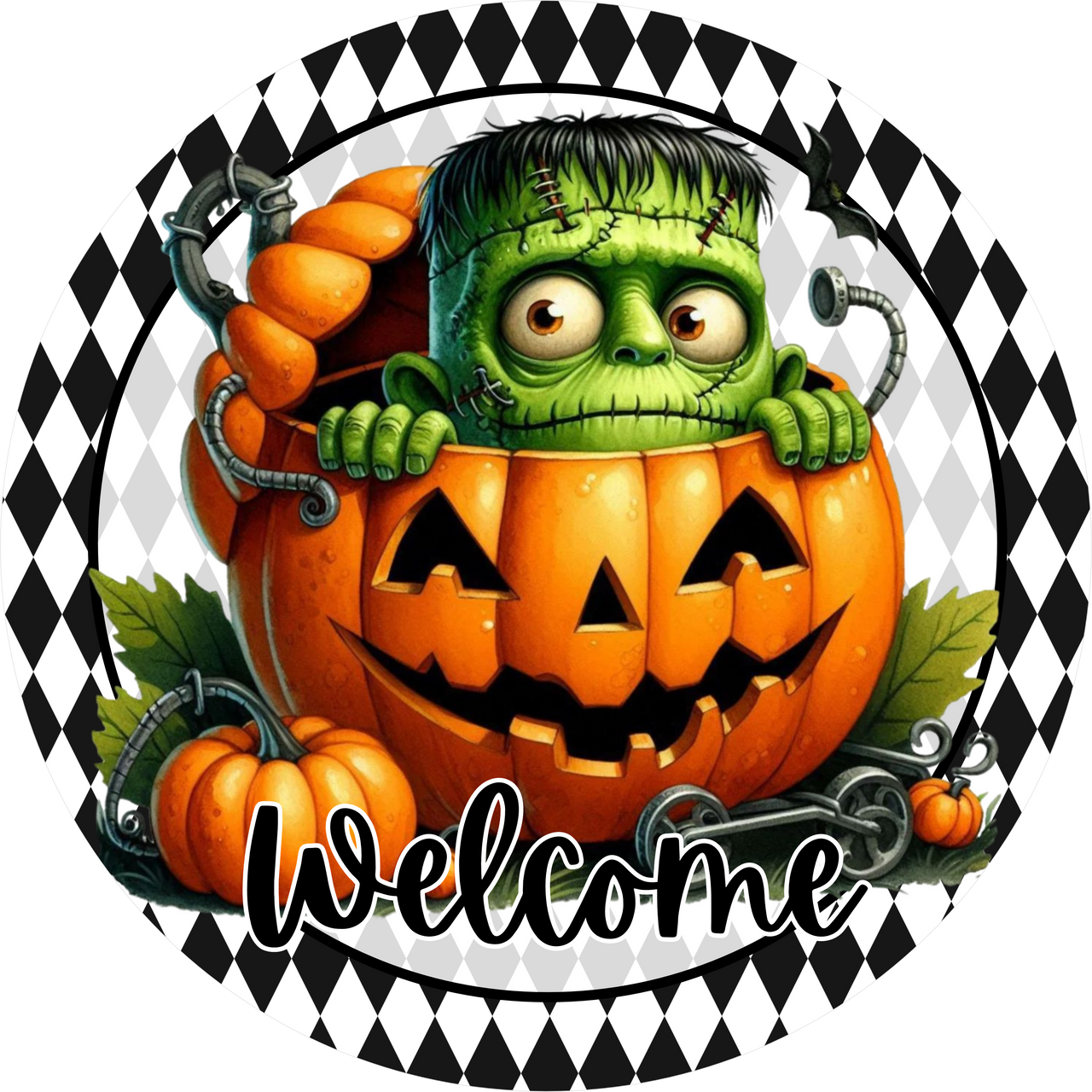 Frankie and Pumpkin 18" Wood Door Hanger - DECOE-5443-DH