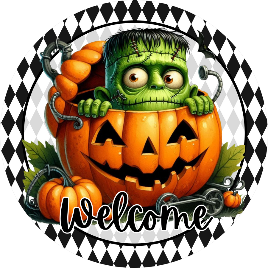 Frankie and Pumpkin 10" Wood Wreath Sign - DECOE-5443-D