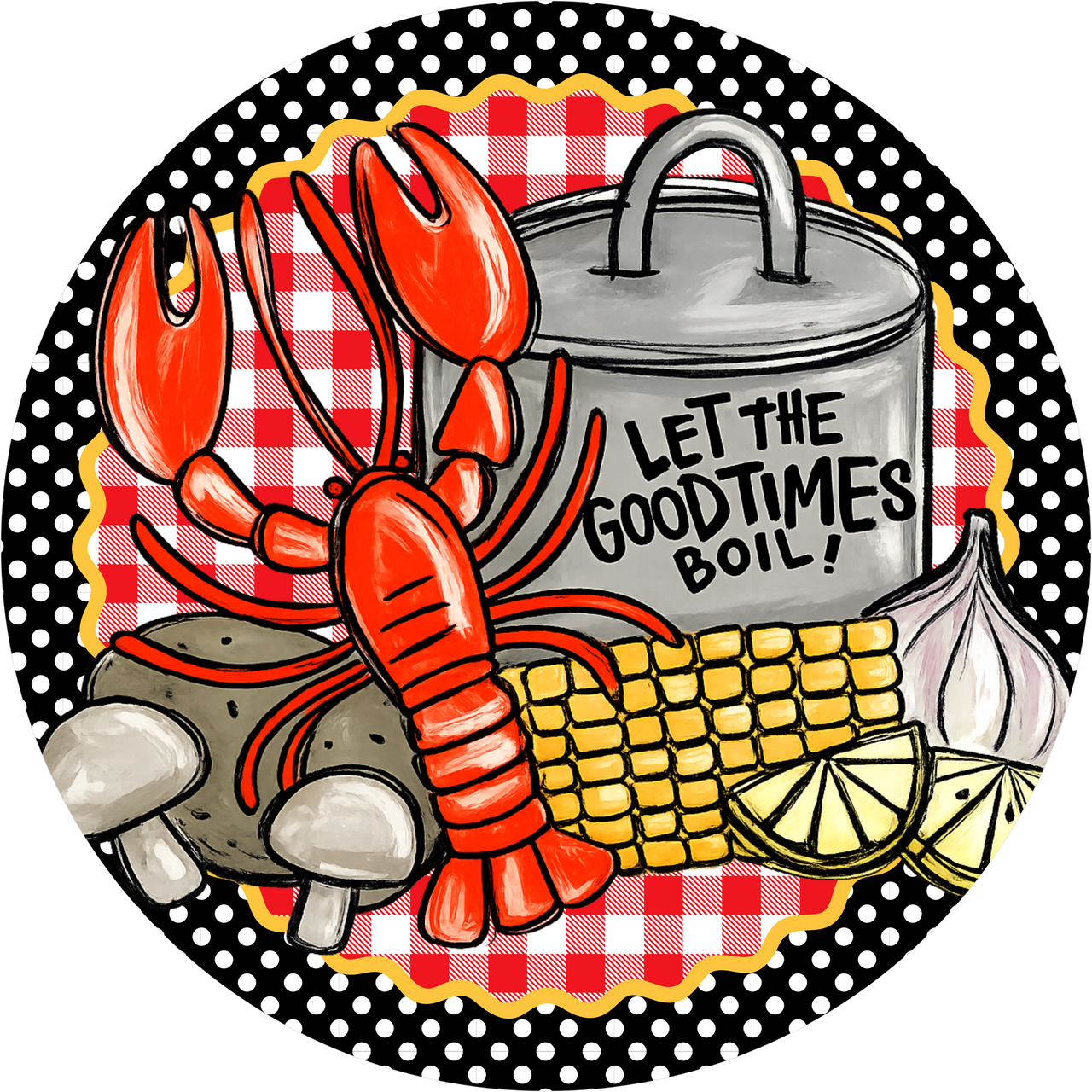 Crawfish Boil 10" Wood Wreath Sign - DECOE-5445-D