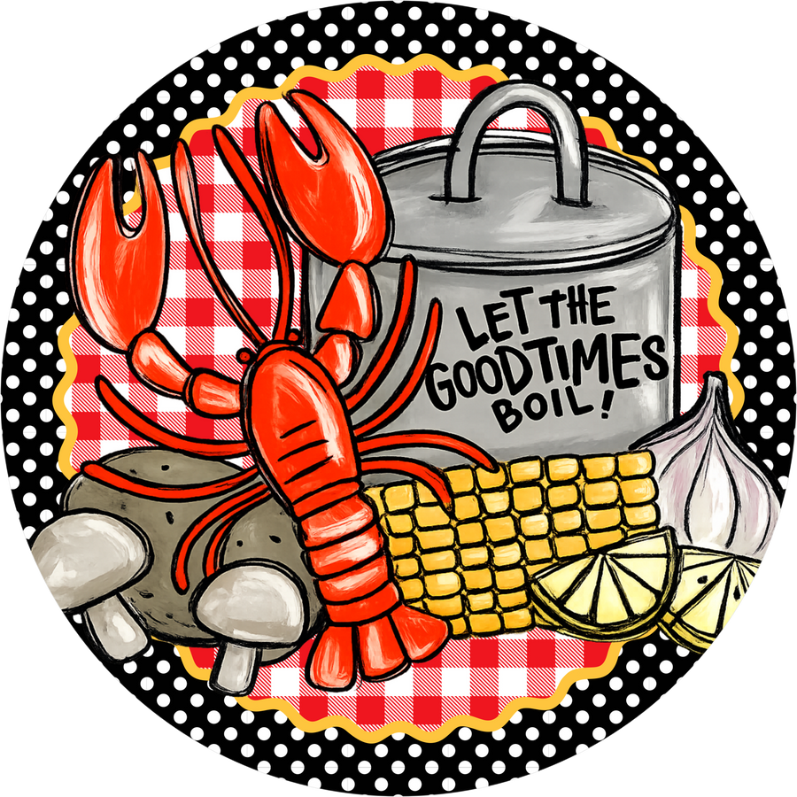 Crawfish Boil 10" Wood Wreath Sign - DECOE-5445-D