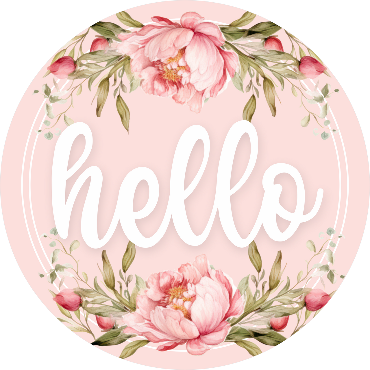Pink Hello floral 18" Wood Door Hanger - DECOE-5449-DH