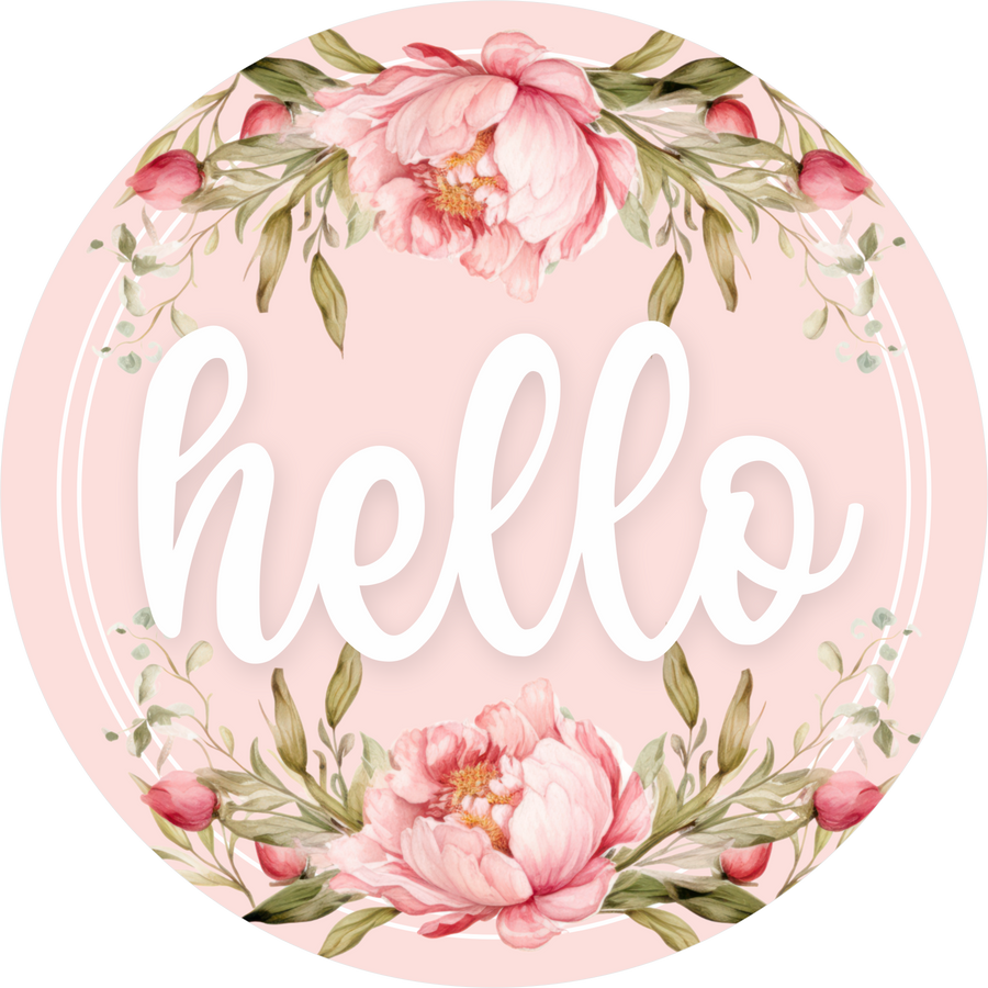 Pink Hello floral 10" Wood Wreath Sign - DECOE-5449-D