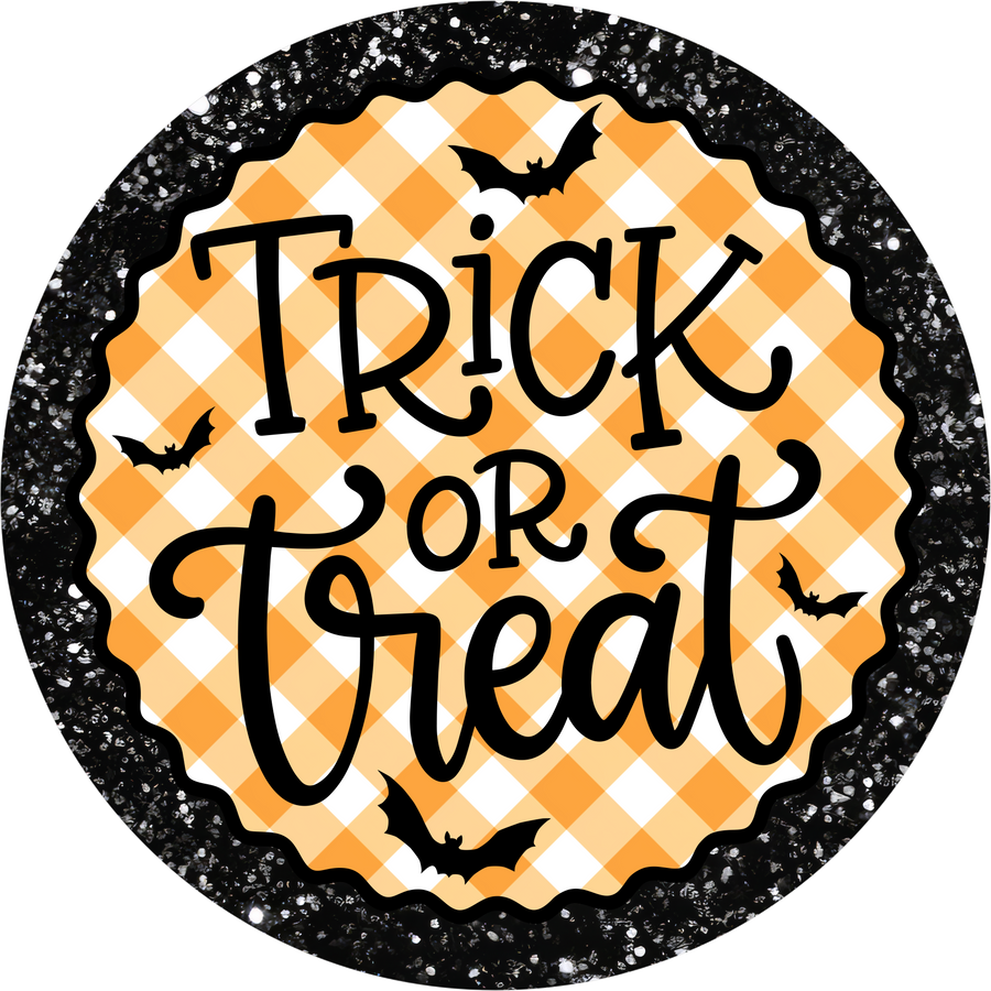 Trick or Treat black border 10" Wood Wreath Sign - DECOE-5452-D