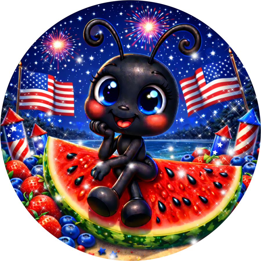 Watermelon Ant Firework 10" Wood Wreath Sign - DECOE-5459-D