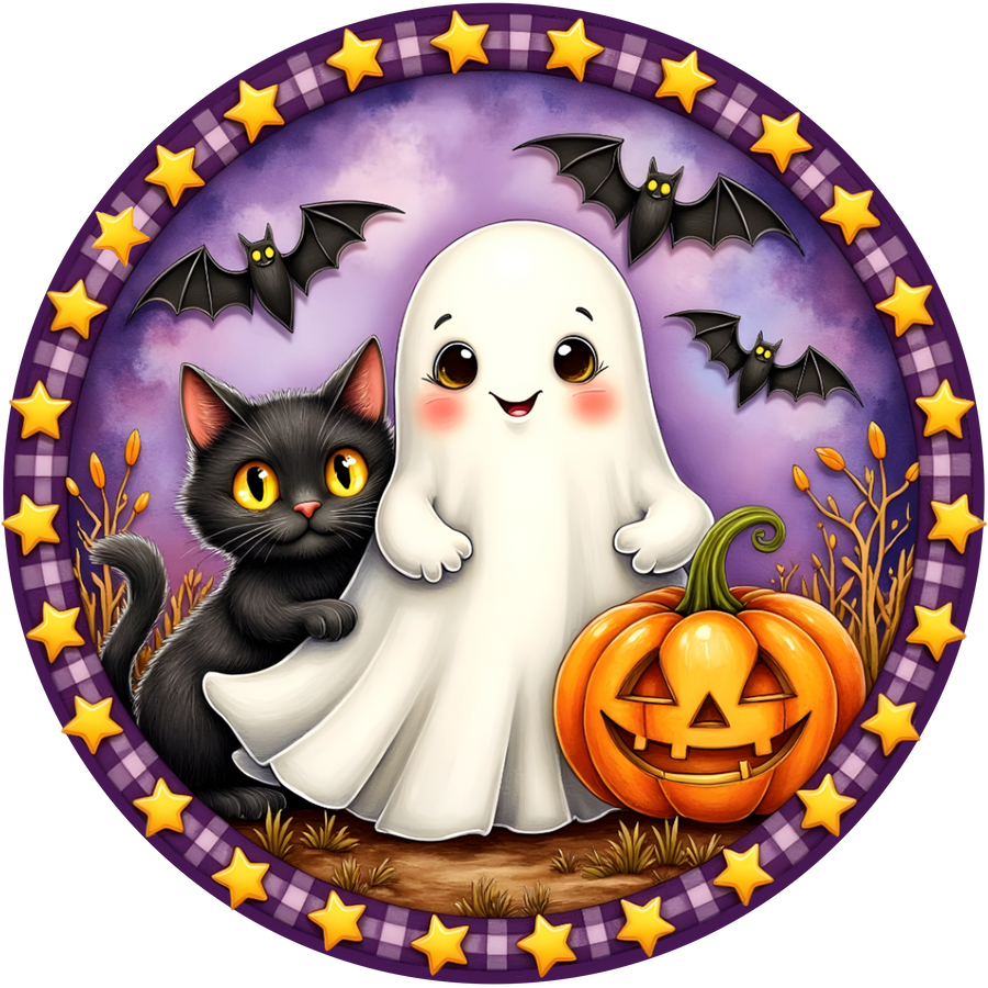 Ghost Halloween 10" Wood Wreath Sign - DECOE-5469-D