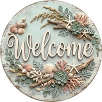 Thumbnail for Beach Welcome Nautical 10" Wood Wreath Sign - DECOE-5470-D