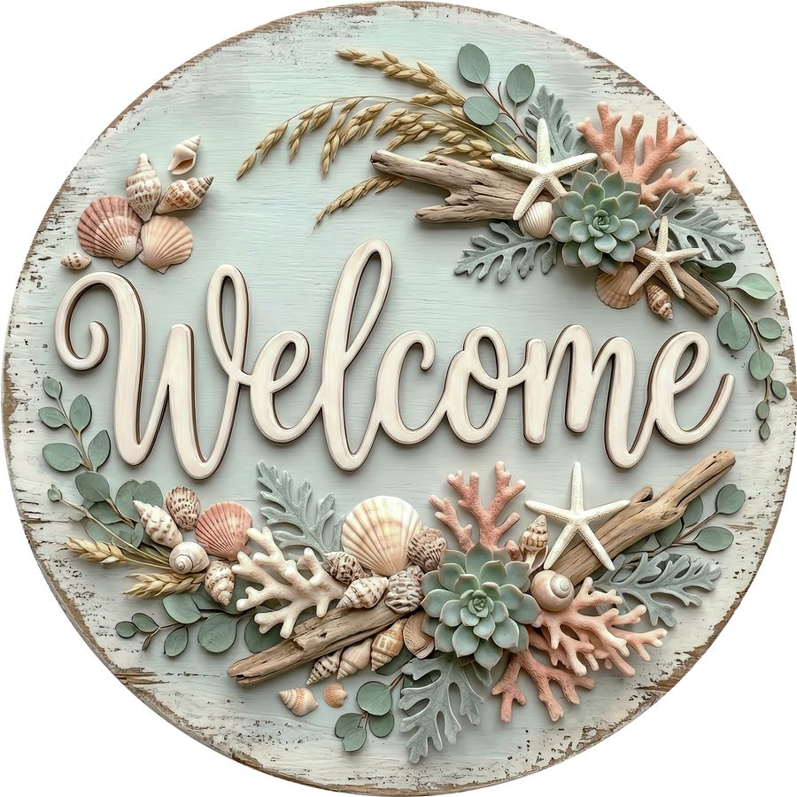 Beach Welcome Nautical 10" Wood Wreath Sign - DECOE-5470-D