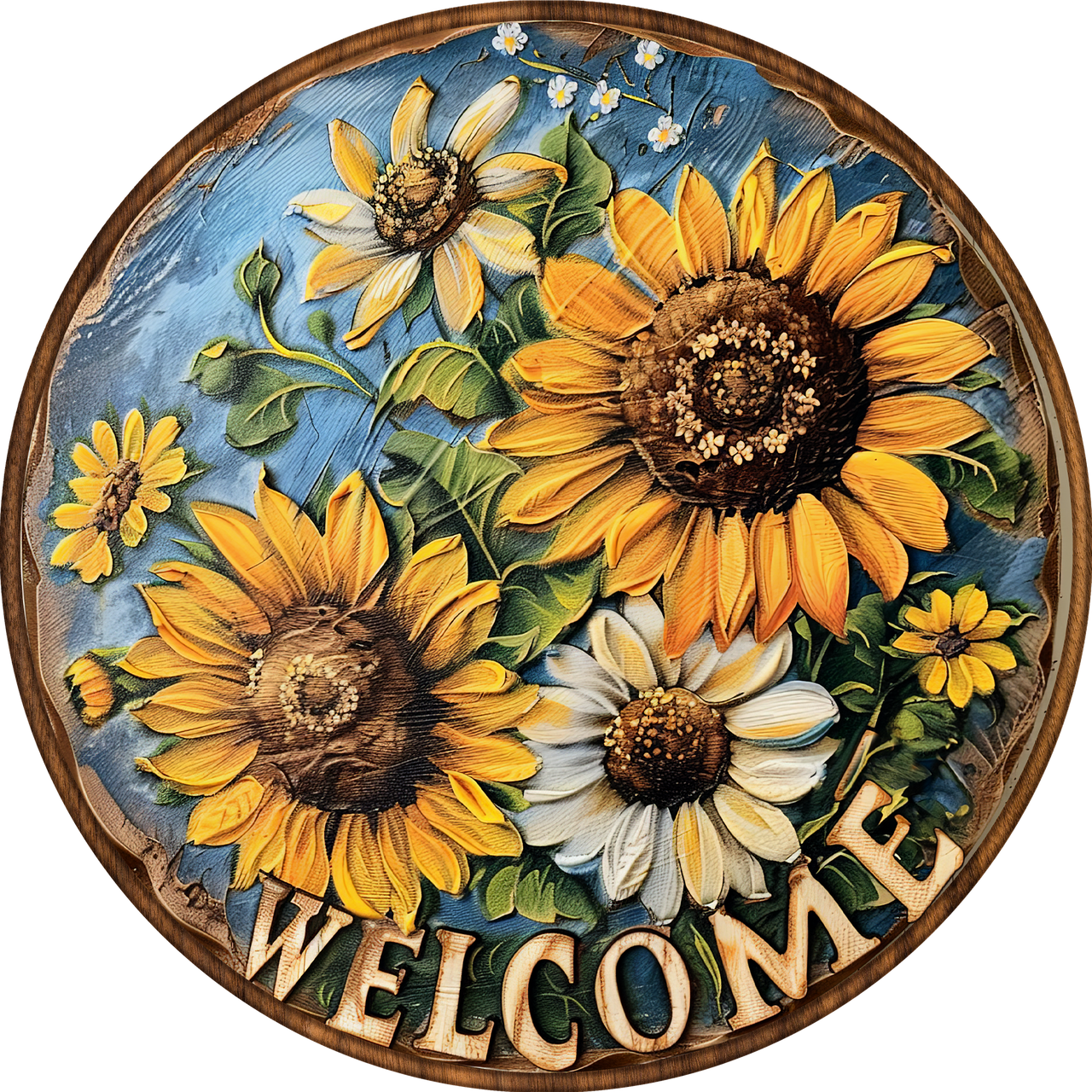 Sunflower Welcome 10" Wood Wreath Sign - DECOE-5472-D
