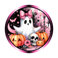 Thumbnail for Pink Ghost 10" Wood Wreath Sign - DECOE-5473-D