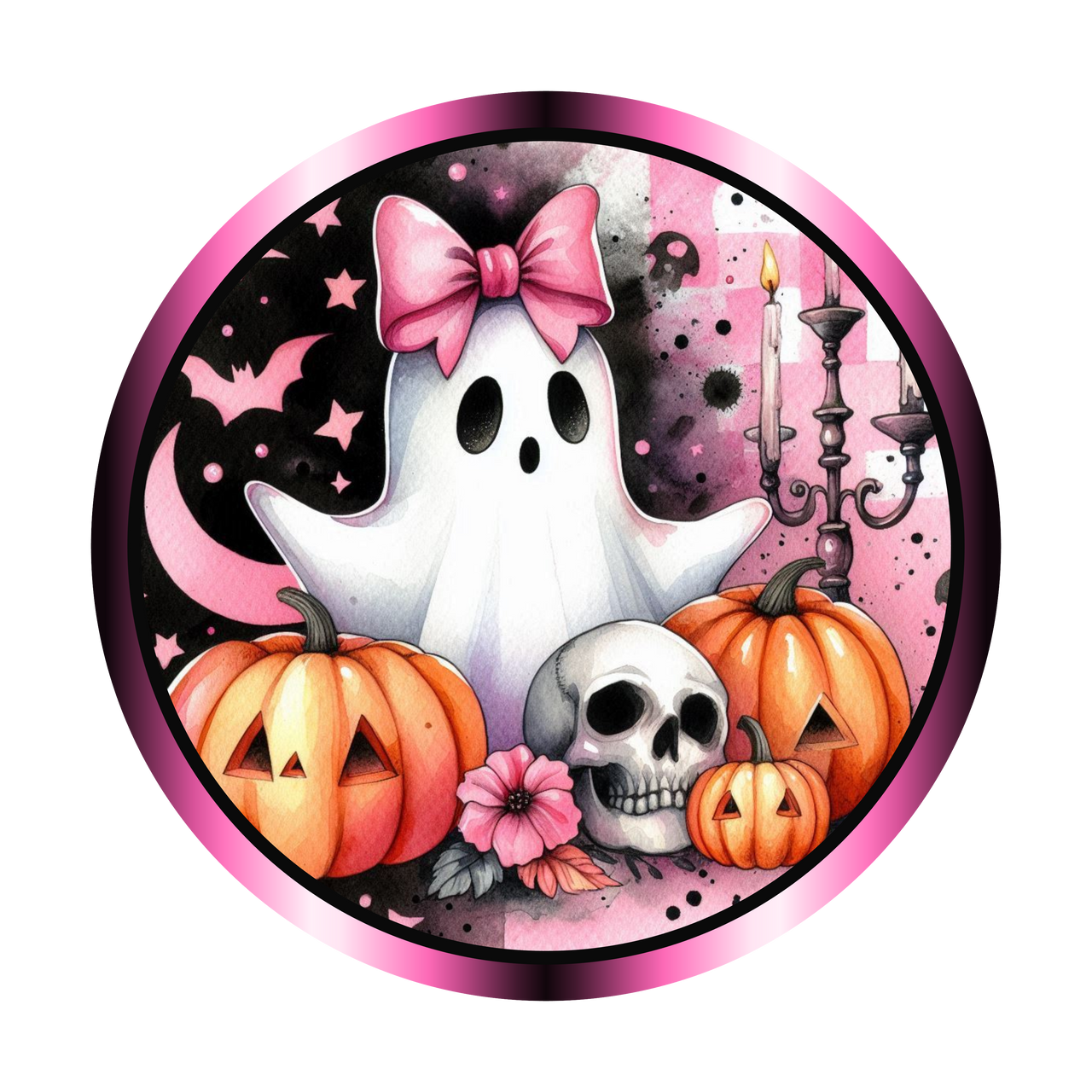 Pink Ghost 18" Wood Door Hanger - DECOE-5473-DH