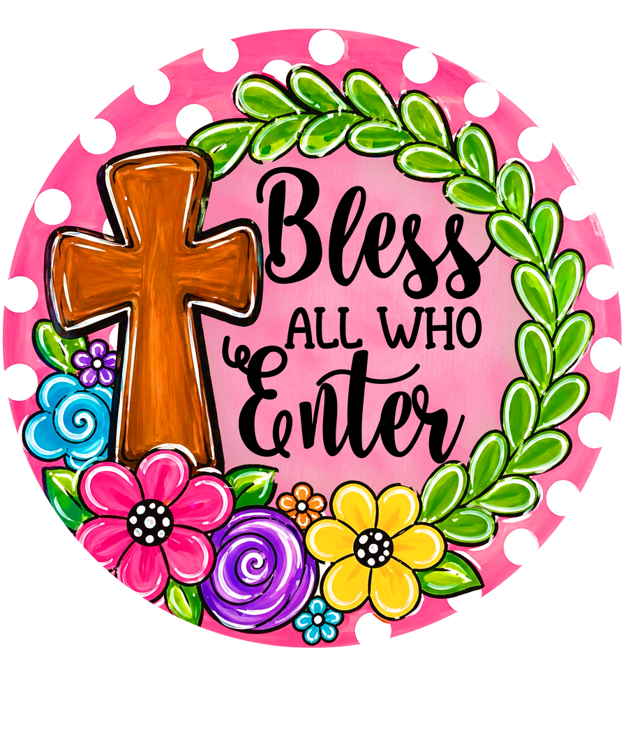 Bless All Who Enter 10" Wood Wreath Sign - DECOE-5475-D