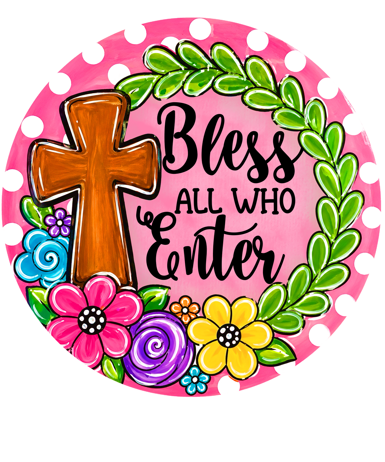 Bless All Who Enter 18" Wood Door Hanger - DECOE-5475-DH