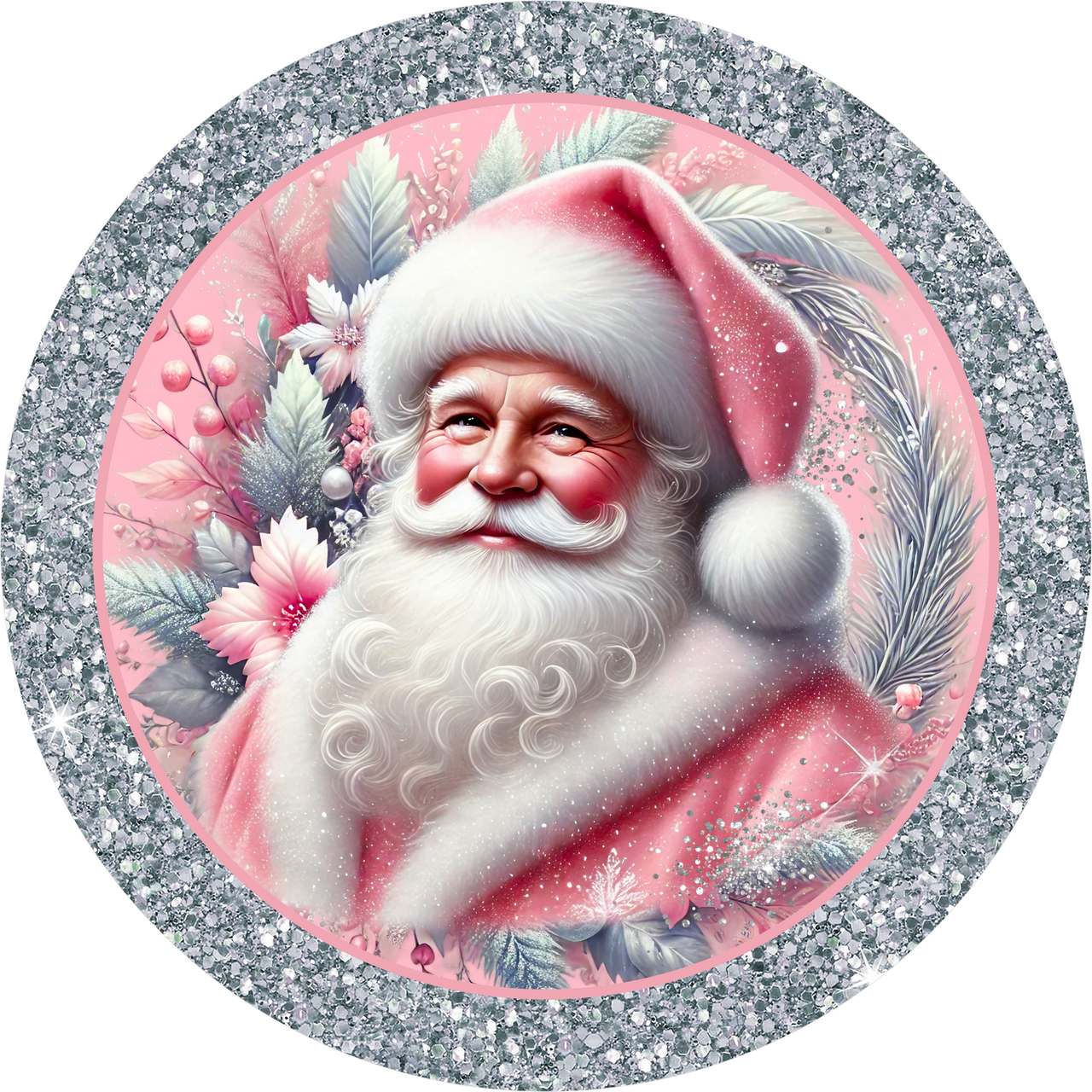 Pink Santa 18" Wood Door Hanger - DECOE-5478-DH