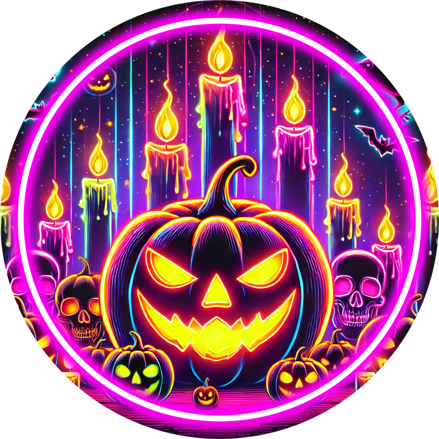 Neon Halloween 10" Wood Wreath Sign - DECOE-5479-D