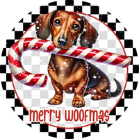 Thumbnail for Merry Woofmas Dachshund 10" Wood Wreath Sign - DECOE-5481-D