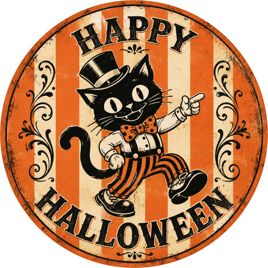 Vintage Cat Halloween 18" Wood Door Hanger - DECOE-5488-DH