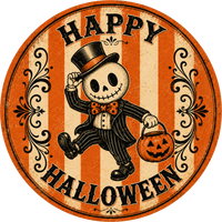 Thumbnail for Vintage Skeleton Halloween 10" Wood Wreath Sign - DECOE-5489-D