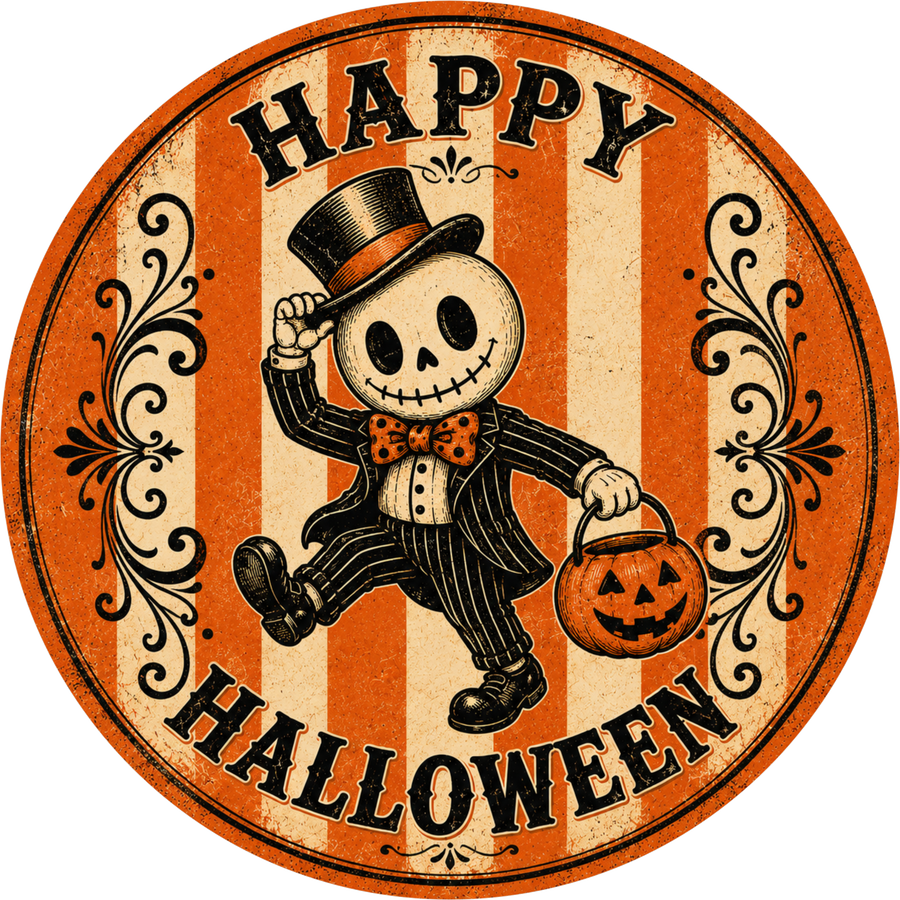 Vintage Skeleton Halloween 18" Wood Door Hanger - DECOE-5489-DH