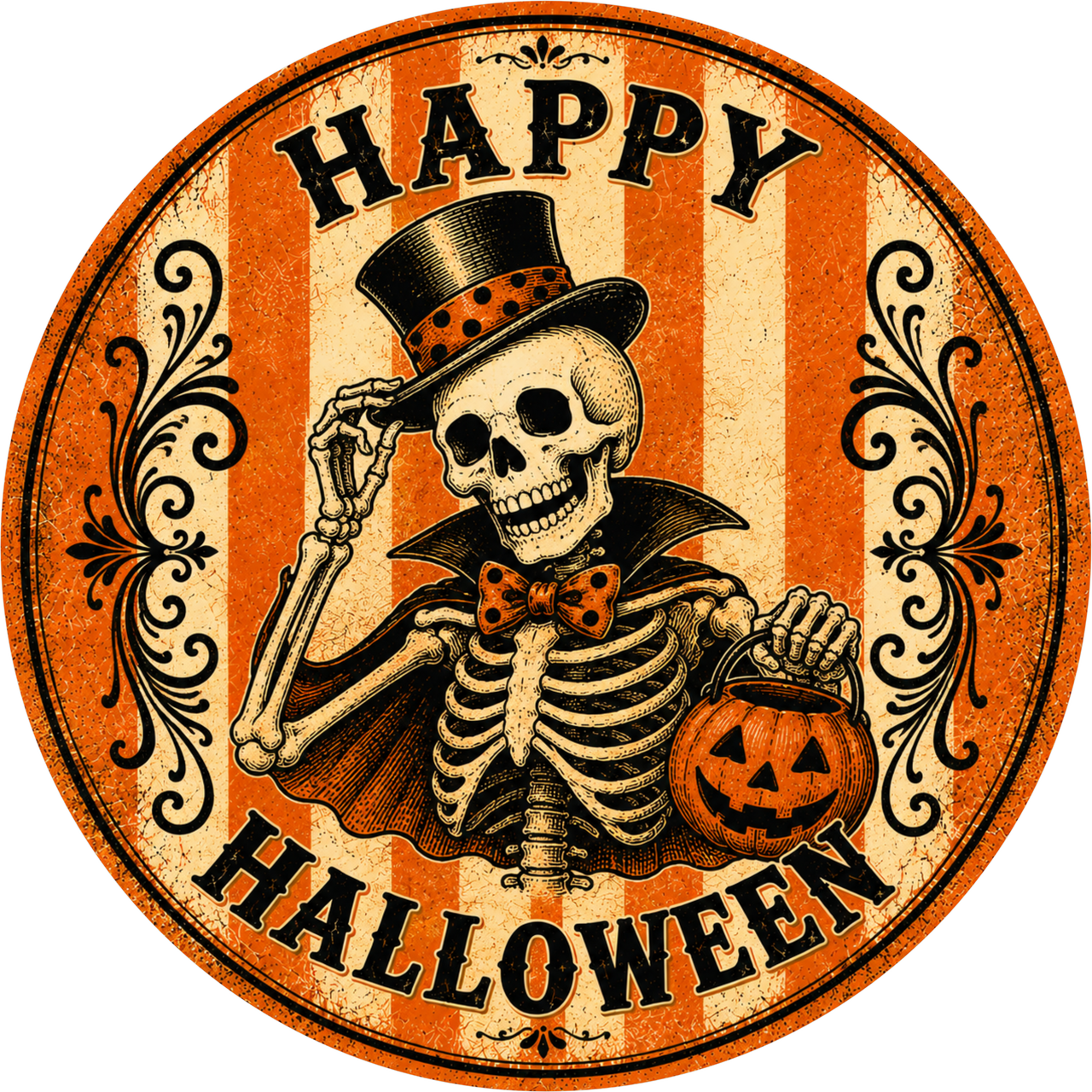 Vintage Skeleton Halloween 10" Wood Wreath Sign - DECOE-5490-D