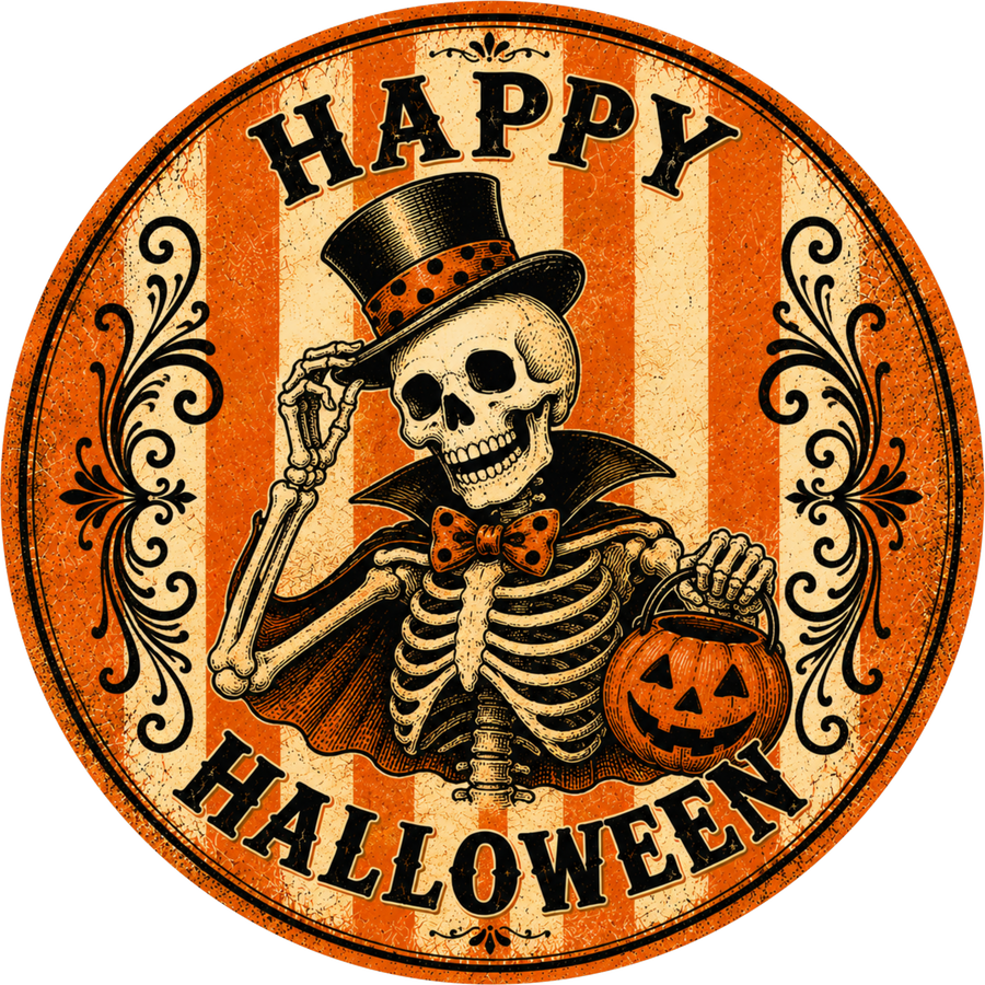 Vintage Skeleton Halloween 18" Wood Door Hanger - DECOE-5490-DH