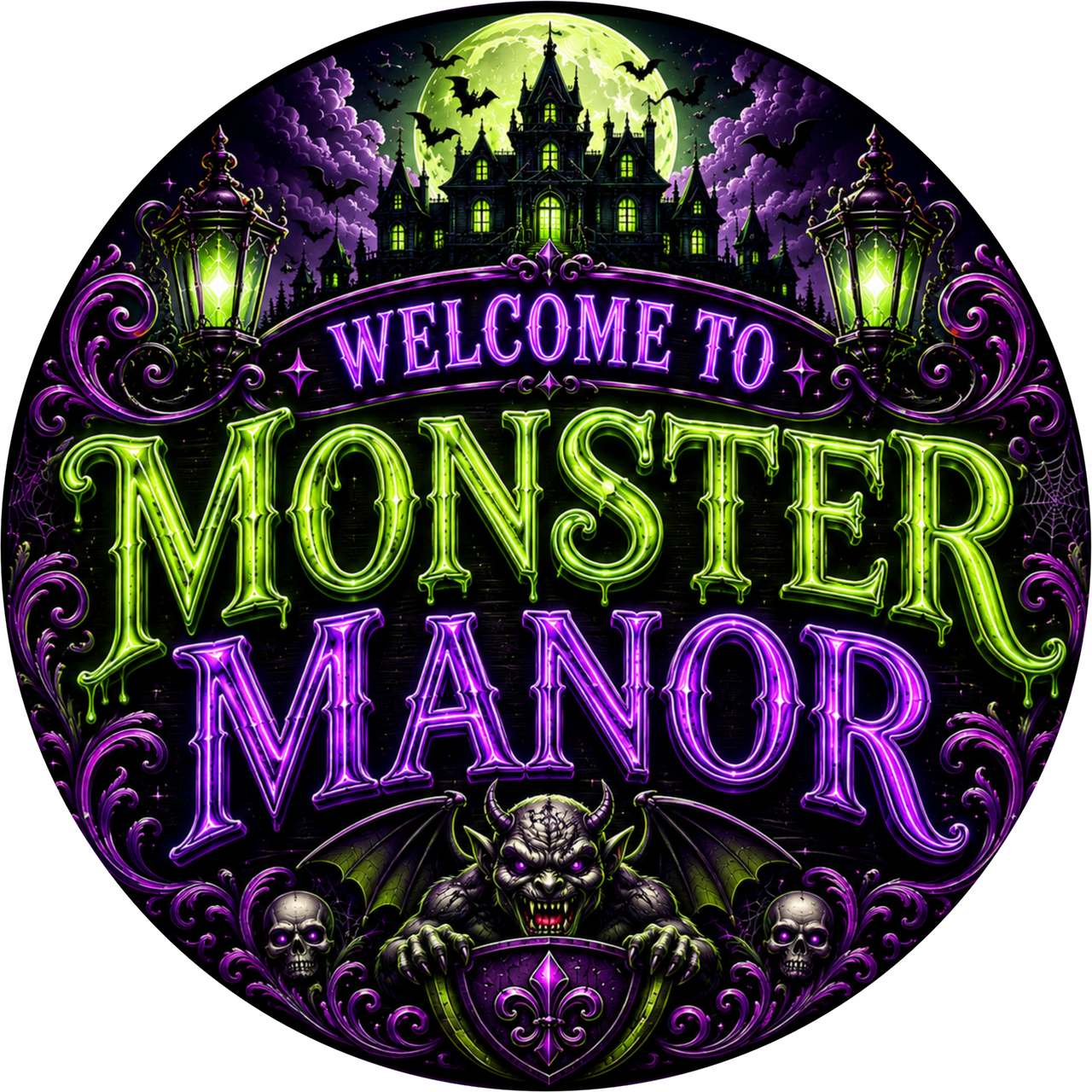 Monster Manor Halloween 10" Wood Wreath Sign - DECOE-5497-D
