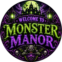 Thumbnail for Monster Manor Halloween 10" Wood Wreath Sign - DECOE-5497-D