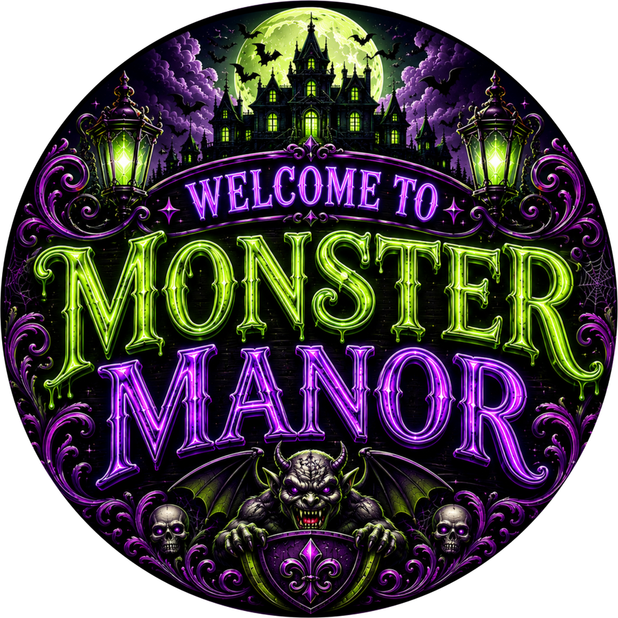 Monster Manor Halloween 10" Wood Wreath Sign - DECOE-5497-D