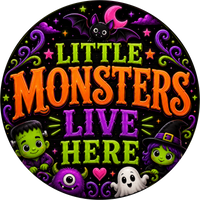 Thumbnail for Little Monsters Live Here Halloween 10" Wood Wreath Sign - DECOE-5499-D
