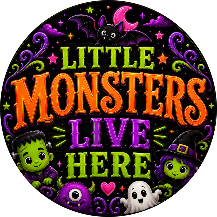 Little Monsters Live Here Halloween 18" Wood Door Hanger - DECOE-5499-DH