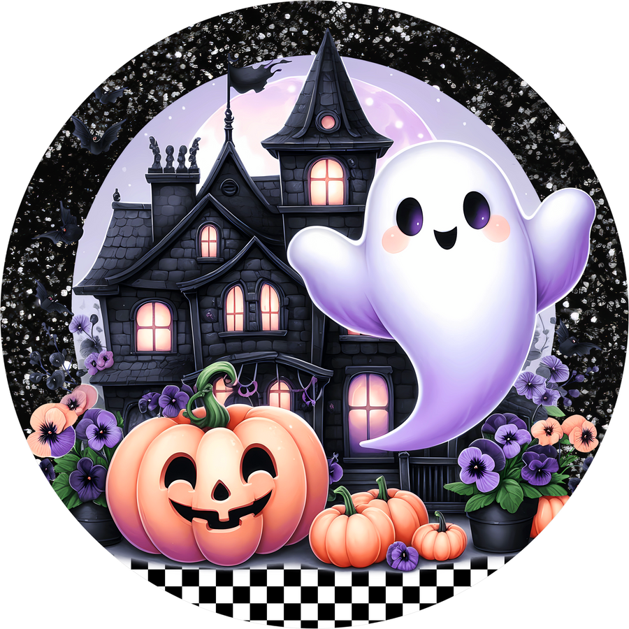 Halloween Cute Ghost 10" Wood Wreath Sign - DECOE-5504-D