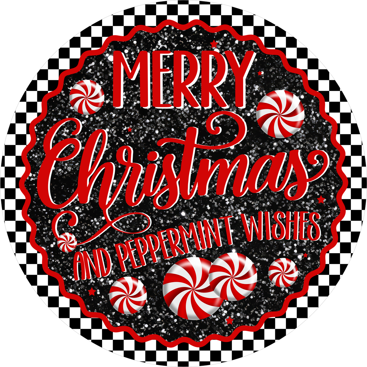 Merry Christmas Black Peppermint 10" Wood Wreath Sign - DECOE-5507-D