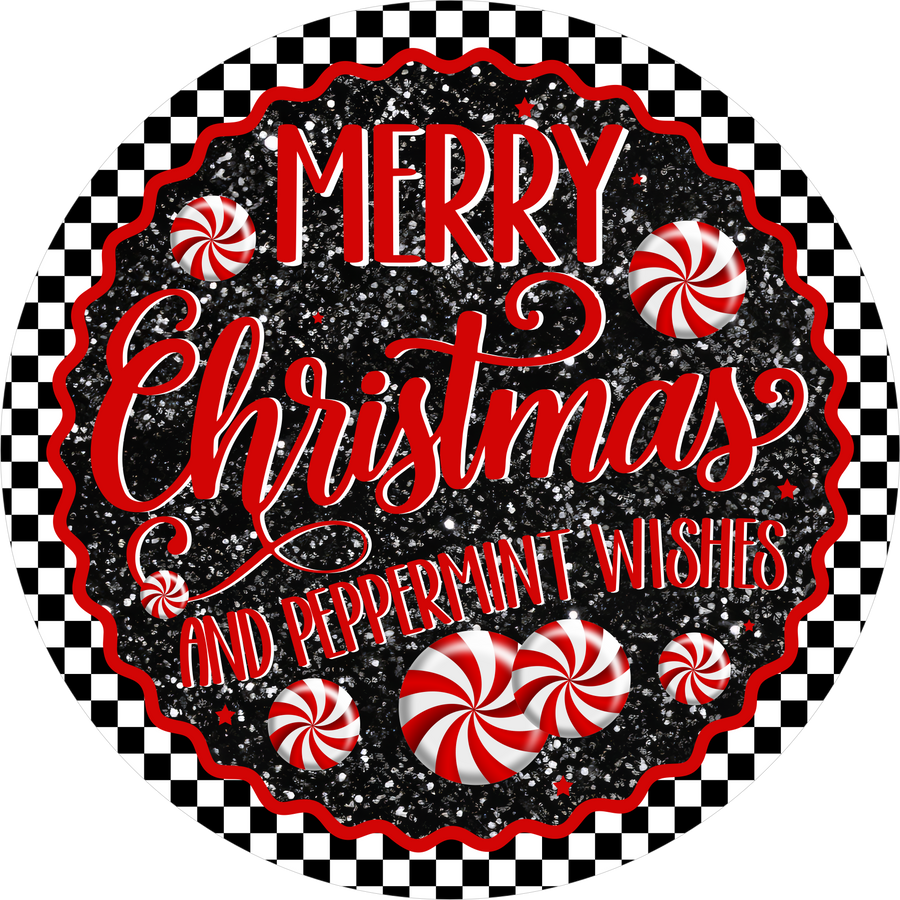 Merry Christmas Black Peppermint 10" Wood Wreath Sign - DECOE-5507-D