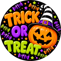 Thumbnail for Trick or Treat Halloween 10" Wood Wreath Sign - DECOE-5513-D