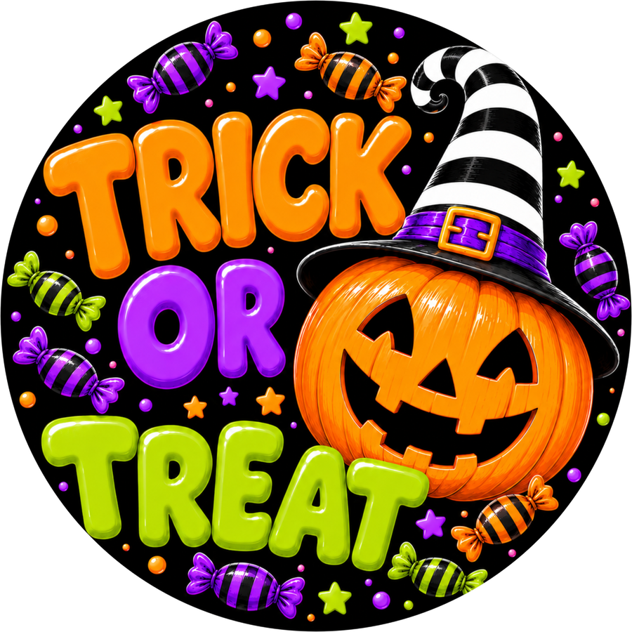 Trick or Treat Halloween 10" Wood Wreath Sign - DECOE-5513-D