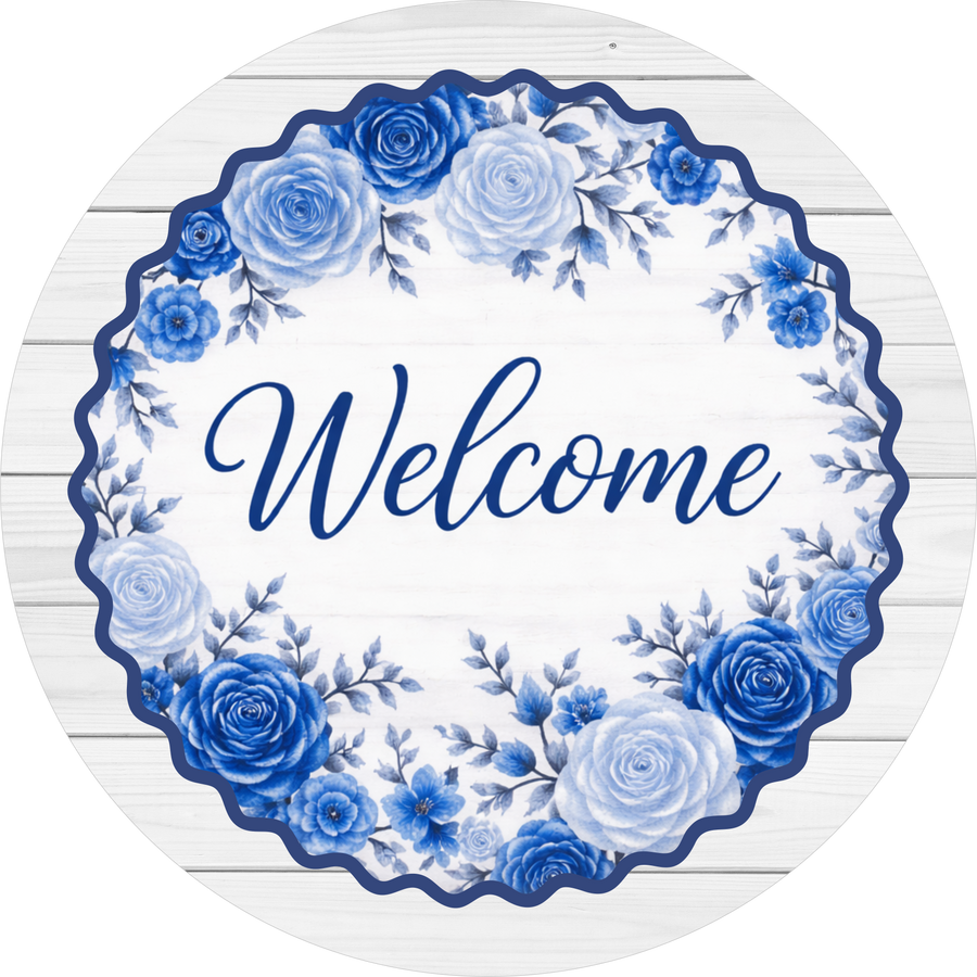 Blue Welcome 18" Wood Door Hanger - DECOE-5520-DH