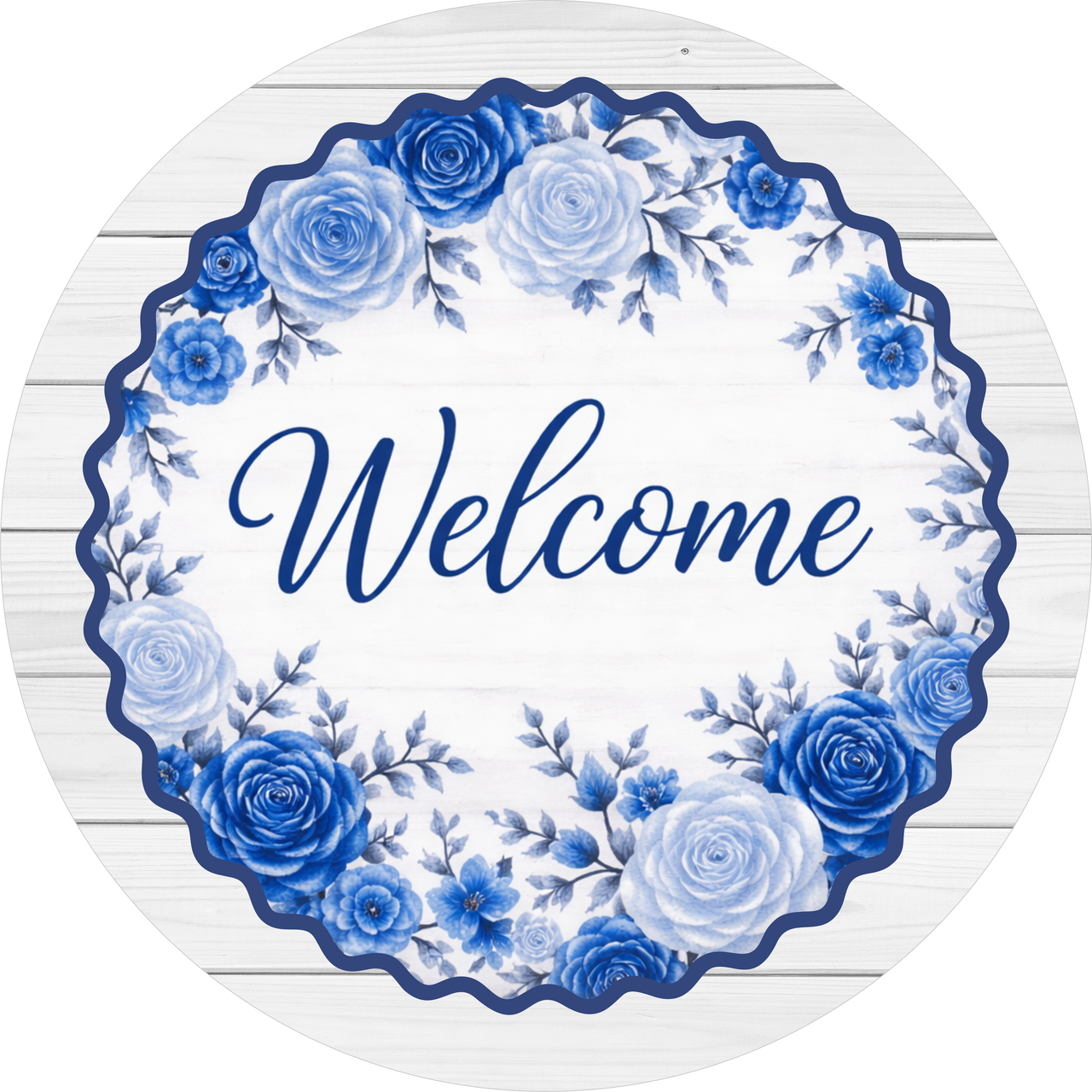 Blue Welcome 10" Wood Wreath Sign - DECOE-5520-D