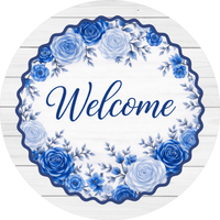 Thumbnail for Blue Welcome 10" Wood Wreath Sign - DECOE-5520-D