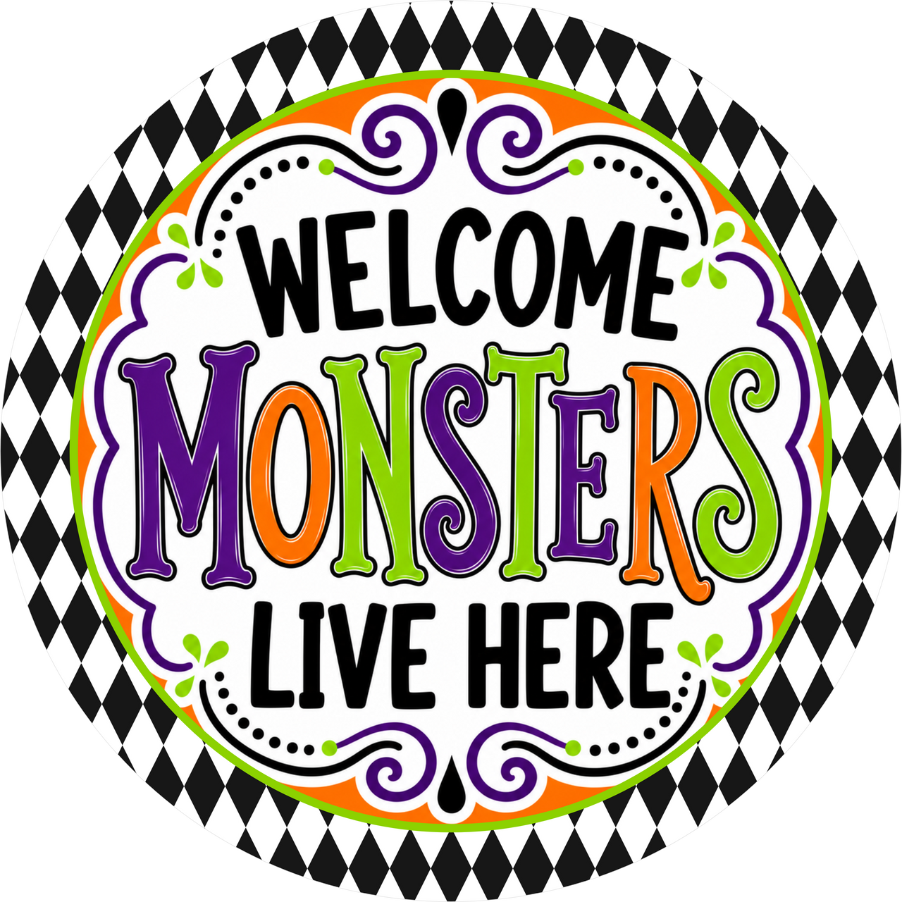 Welcome Halloween Monsters Live Here 10" Wood Wreath Sign - DECOE-5523-D