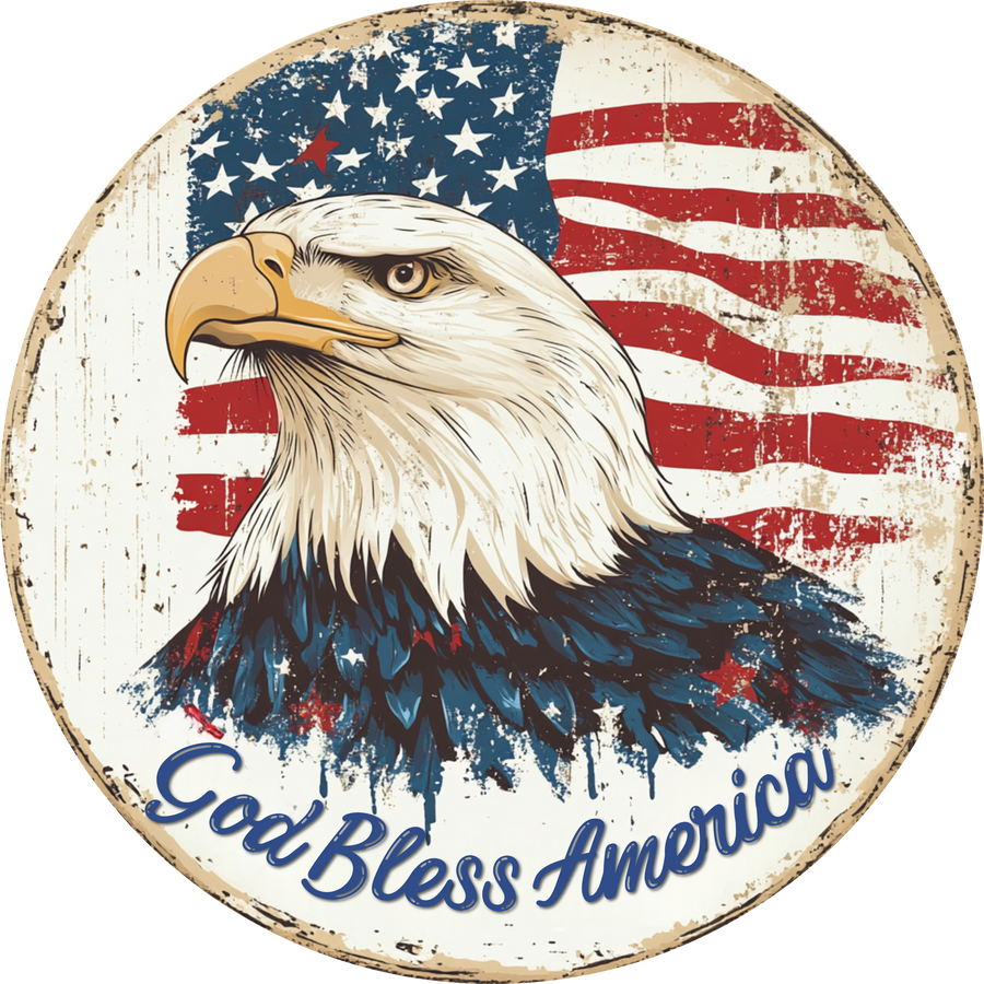 Eagle Patriotic God Bless America 18" Wood Door Hanger - DECOE-5525-DH